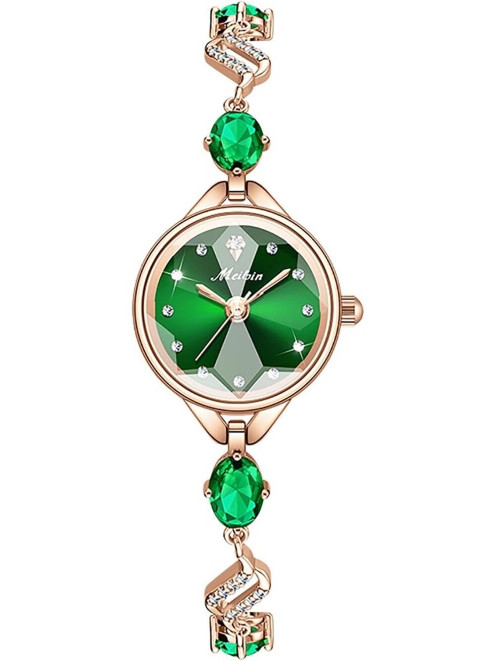 Women's Green Crystal Bracelet Stylish Quartz Fashionable Elegant Wrist Watch
